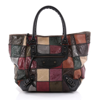  Balenciaga Sunday Tote Classic Studs Patchwork Leather Brown 2502201