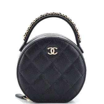 Chanel Chain Handle Round Jewelry Box Quilted Caviar