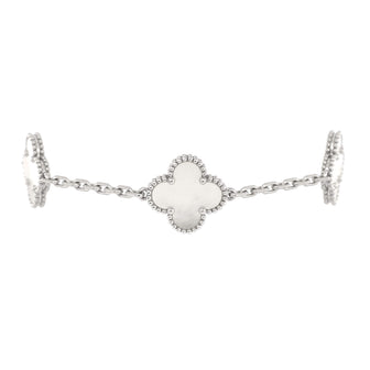 Van Cleef & Arpels Vintage Alhambra 5 Motifs Bracelet 18K White Gold and Mother of Pearl