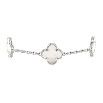 Van Cleef & Arpels Vintage Alhambra 5 Motifs Bracelet 18K White Gold and Mother of Pearl