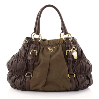 Prada Gaufre Convertible Satchel Leather and Tessuto Large Brown 2502602