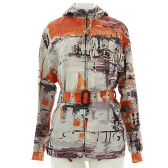 Prada Women's Hooded Belted Jacket Printed Silk