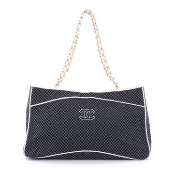 Chanel Vintage CC Zip Tote Quilted Jersey Medium Blue 