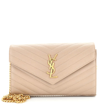 Saint Laurent Classic Monogram Wallet on Chain Matelasse Chevron Leather Medium