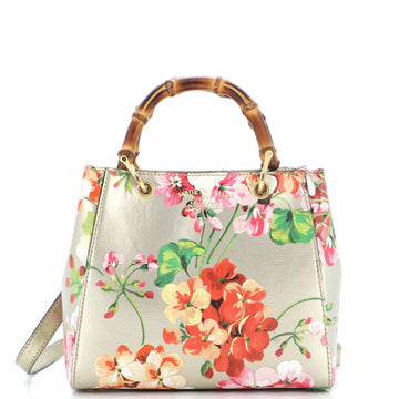 Gucci Bamboo Shopper Tote Blooms Print Leather Mini