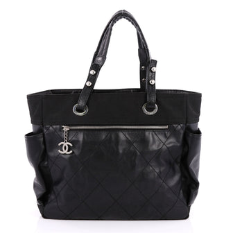 Chanel Biarritz Tote Quilted Coated Canvas Large Black 