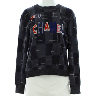 Chanel Women's Logo Plaid Print Button Up Sweater Cashmere Blend