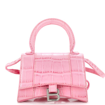 Balenciaga Hourglass Top Handle Bag Crocodile Embossed Leather Mini