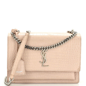 Saint Laurent Sunset Crossbody Bag Crocodile Embossed Leather Medium