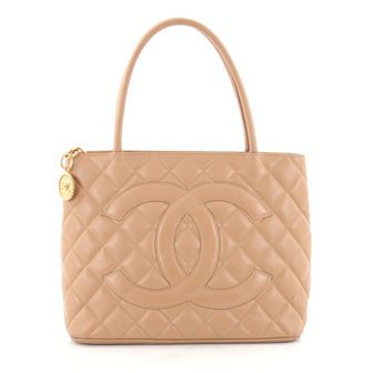 Chanel Medallion Tote Quilted Caviar Neutral