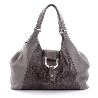 Gucci Greenwich Shoulder Bag Leather and Python Medium Gray 2504401