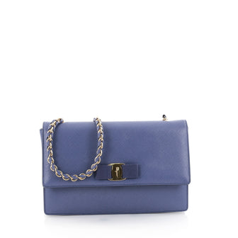 Salvatore Ferragamo Ginny Crossbody Bag Saffiano Leather Medium Blue 2504502