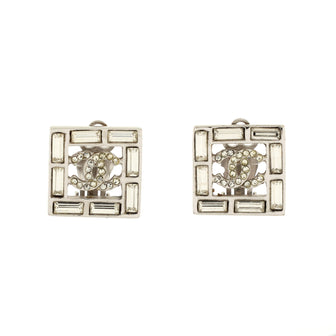 Chanel CC Square Clip On Earrings Metal and Crystals