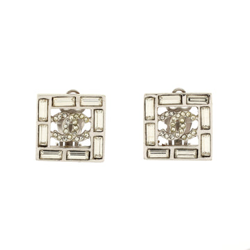 Chanel CC Square Clip On Earrings Metal and Crystals