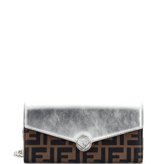 Fendi F is Fendi Continental Chain Wallet Zucca Embossed Leather