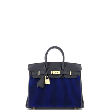 Hermes Cote a Cote Birkin Handbag Blue Tuffetage and Swift with Permabrass Hardware 25