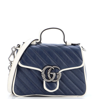 Gucci GG Marmont Top Handle Flap Bag Diagonal Quilted Leather Mini
