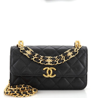 Chanel Coco First Flap Phone Holder with Chain Quilted Caviar