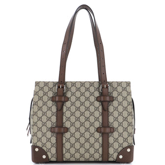 Gucci Buckle Travel Tote GG Coated Canvas with Leather Medium
