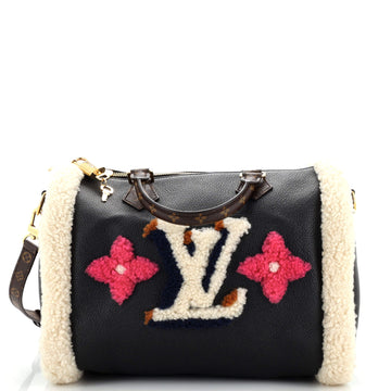 Louis Vuitton Speedy Bandouliere Bag Leather and Monogram Teddy Shearling 30