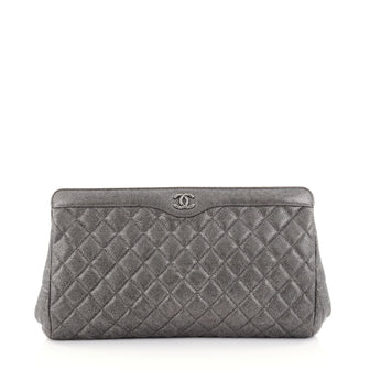 Chanel CC Frame Clutch Quilted Caviar Large Silver 2505801