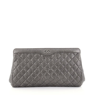 Chanel CC Frame Clutch Quilted Caviar Large Silver 2505801