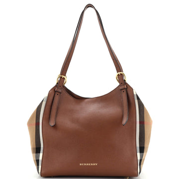 Burberry Canterbury Tote Leather and House Check Canvas Small
