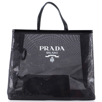 Prada Logo Open Tote Sequined Mesh Large
