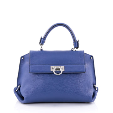 Salvatore Ferragamo Sofia Satchel Pebbled Leather Small Blue 2507001