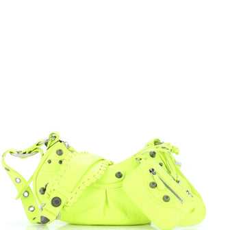 Balenciaga Le Cagole Giant Studs Shoulder Bag Crocodile Embossed Leather XS