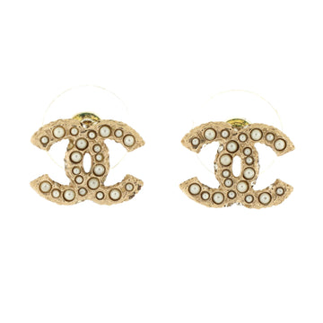 Chanel CC Stud Earrings Metal with Crystals