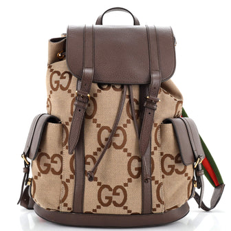 Gucci Double Pocket Belt Backpack Jumbo GG Canvas and Leather Large