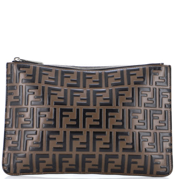 Fendi Zip Pouch Zucca Embossed Leather Medium