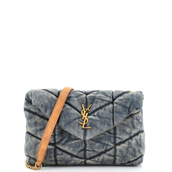 Saint Laurent Loulou Puffer Shoulder Bag Quilted Vintage Denim Mini