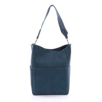 Celine Sangle Seau Handbag Suede Large Blue 2508201
