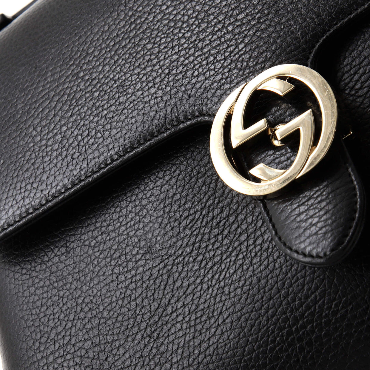 Gucci Interlocking Top Handle Bag Leather Medium Black 2508421