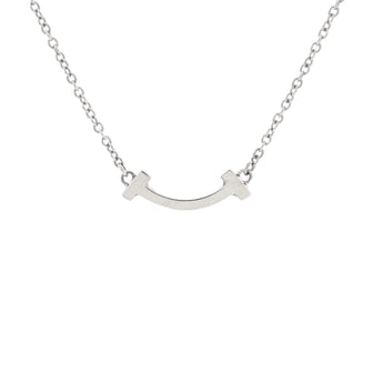 Tiffany & Co. T Smile Pendant Necklace 18K White Gold Mini