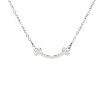 Tiffany & Co. T Smile Pendant Necklace 18K White Gold Mini