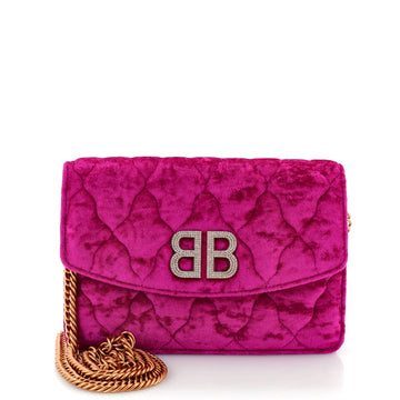 Balenciaga Crystal BB Round Wallet on Chain Quilted Velvet Small