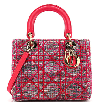 Christian Dior Lady Dior Bag Tweed with Leather Medium