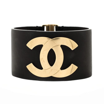Chanel CC Cuff Bracelet Leather with Metal Wide