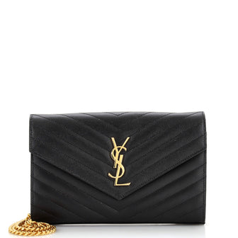 Saint Laurent Classic Monogram Wallet on Chain Matelasse Chevron Leather Medium