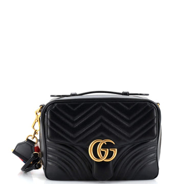 Gucci GG Marmont Zip Around Camera Bag Matelasse Leather Small