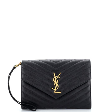 Saint Laurent Classic Monogram Envelope Wristlet Clutch Matelasse Chevron Leather