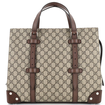 Gucci Buckle Travel Tote GG Coated Canvas with Leather Large