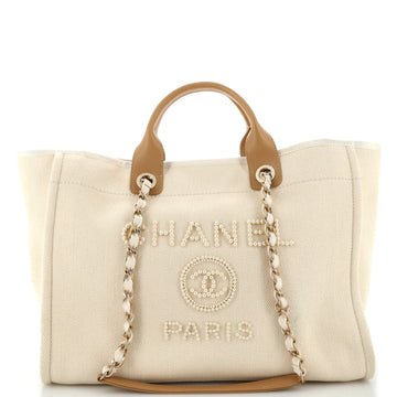 Chanel Deauville Tote Pearl Embellished Canvas Medium