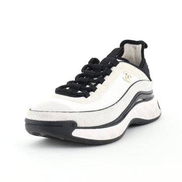 Chanel Women's CC Cap Toe Logo Sneakers Suede and Mixed Fibers