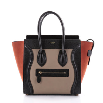 Celine Tricolor Luggage Handbag Leather Micro Brown 2513401
