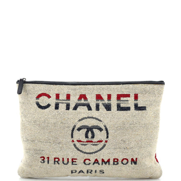 Chanel Deauville Pouch Striped Canvas Large