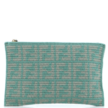 Fendi Logo Flat Wristlet Pouch Mesh with Leather Large